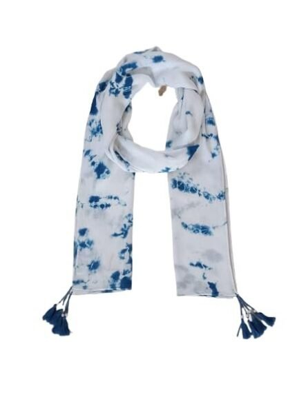 Fashage Blue color Tie-Dye scarves with tassels.