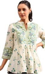 Womens Cotton Printed Anarkali Short Top Kurti