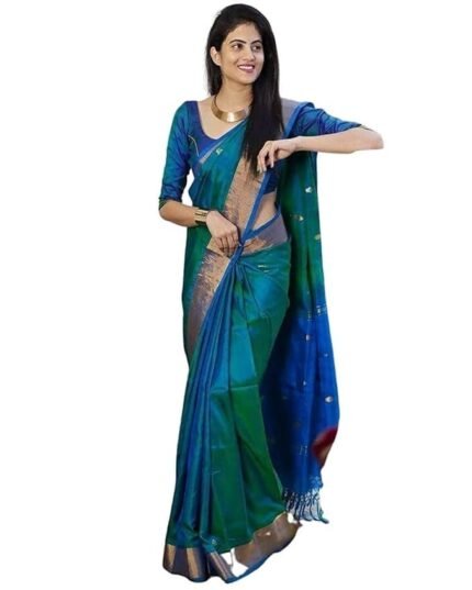 Women's Kanjivaram Woven Soft Silk Saree With Blouse Piece