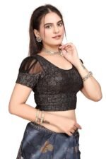 Round Neck Dobby Cotton Lycra Stretchable Elbow Half Sleeve Readymade Saree Blouse for Women Stylish (Copy) - Image 2