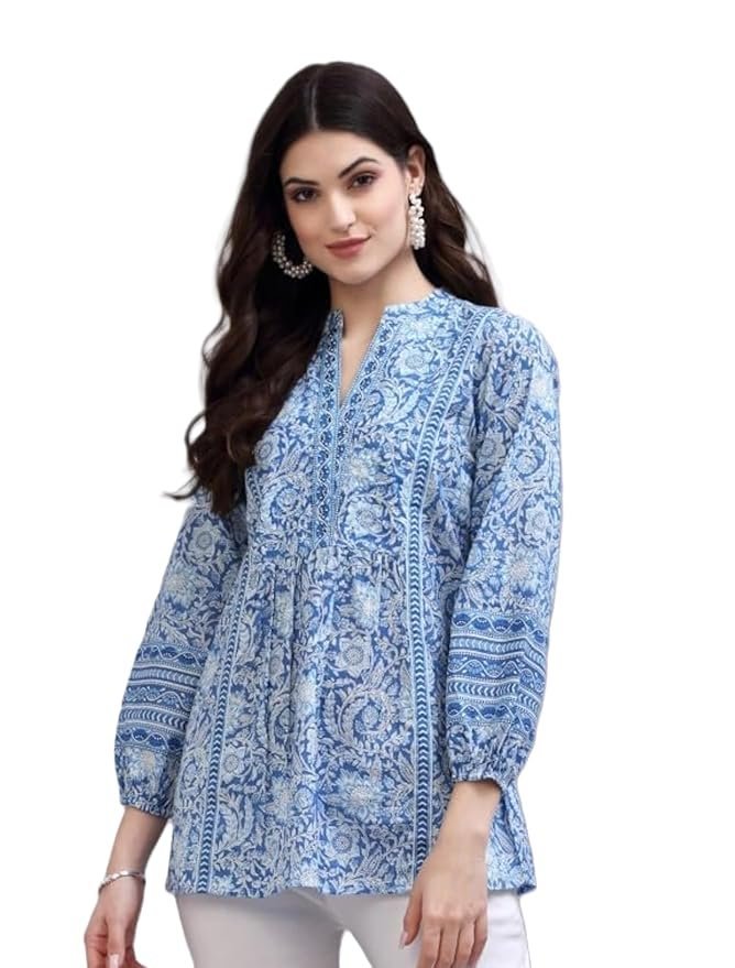 71XqljT1M-L._SY879_ Women's Viscose Rayon Floral Printed Top | Short Kurta - Image 1