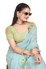 Short Sleeve with Organza Patch Sleeve Readymade Saree Blouse for Women Stylish (CH1095 - Image 4